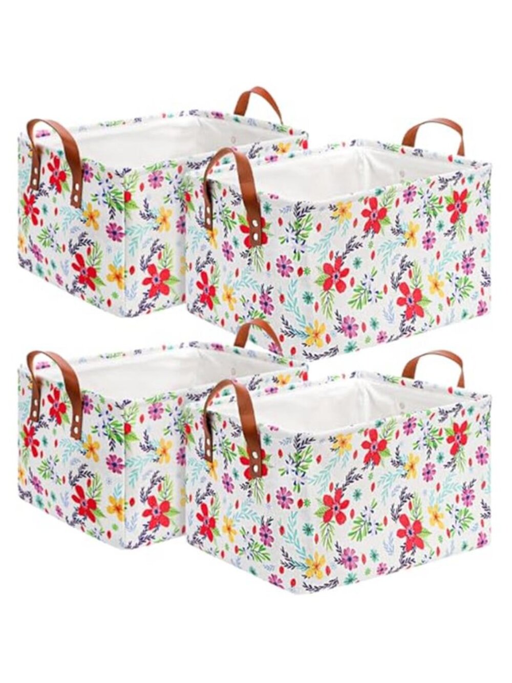 4 Pack Floral Storage Bins with Handles 15"x10.5"x8" Collapsible Large Storage